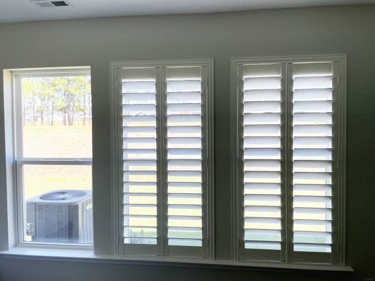 Painted shutters with Z frames, clearview, 4.5" louvers, no divider rails