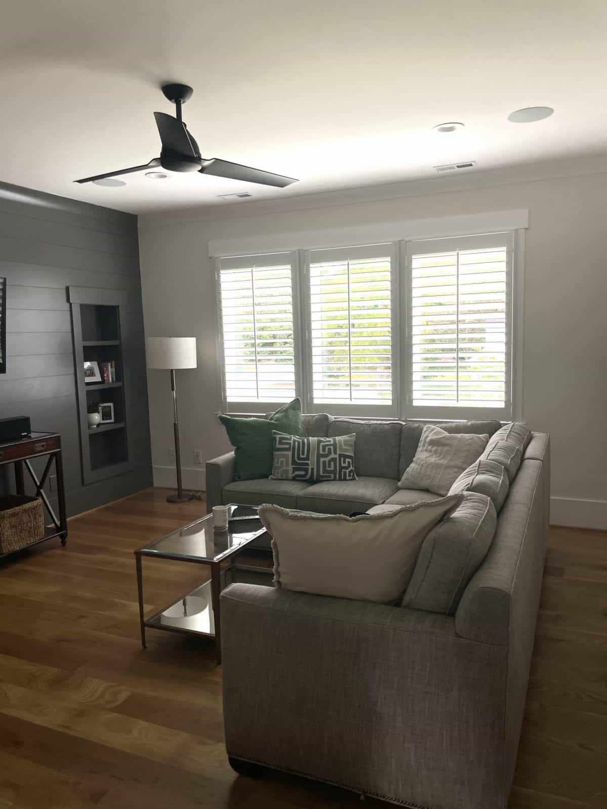 White Living Room Plantation Shutters - After