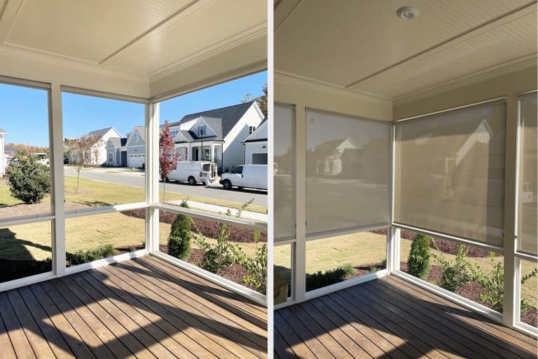 Exterior Solar Shades - Comparison of Exterior Solar Shades showing full sun when rolled up and protection from the sun when rolled down.