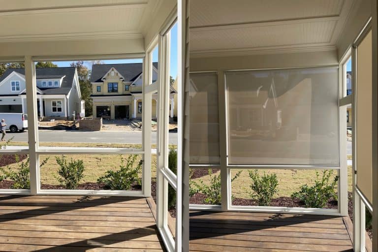 Exterior Solar Shades - Comparison of Exterior Solar Shades showing full sun when rolled up and protection from the sun when rolled down.