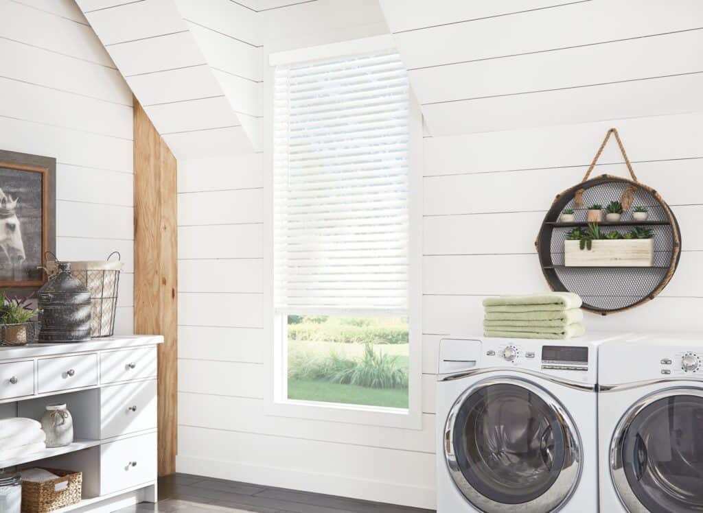 Faux Wood Blinds in Laundry Room