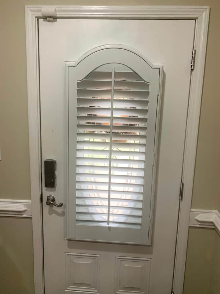 Plantation Shutters for Door on an Arched Shaped Window